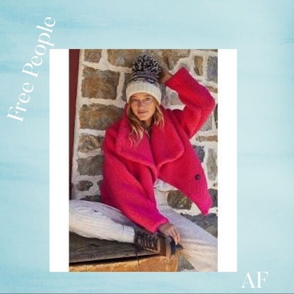 WE THE FREE IZZY WRAP TEDDY JACKET IN HAUTE PINK NEW NWT MEDIUM - Picture 2 of 10